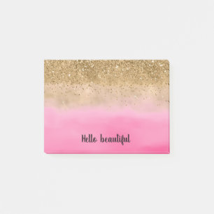 Rosa Watercolor Guld Glitter Glitz-konfetti Post-it Block