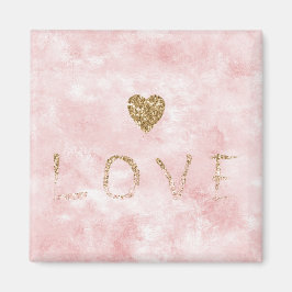Rosa Watercolor Guld Glitter Kärlek Heart Magnet