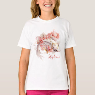 Rosa Watercolor Guld Koi Fish Blommigt Personlig T Shirt
