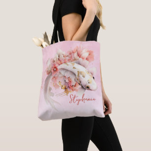 Rosa Watercolor Guld Koi Fish Blommigt Personlig Tygkasse