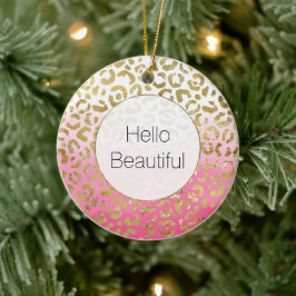 Rosa Watercolor Guld Leopard Julgransprydnad Keramik