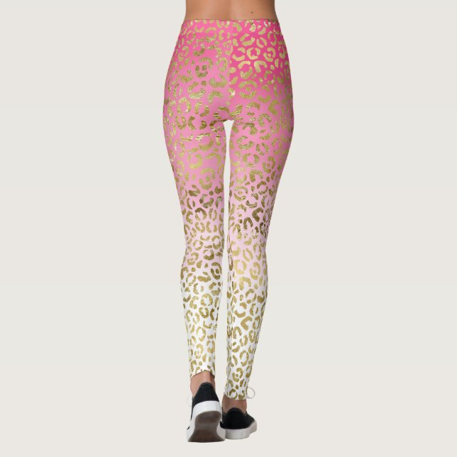 Rosa Watercolor Guld Leopard Leggings (Baksida)