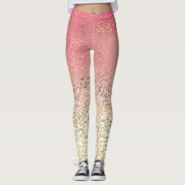 Rosa Watercolor Guld Leopard Leggings