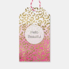 Rosa Watercolor Guld Leopard Presentetikett
