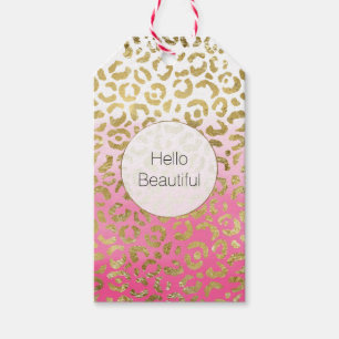 Rosa Watercolor Guld Leopard Presentetikett