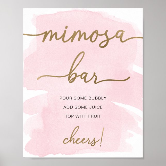 Rosa Watercolor Guld Mimosa Pub Sign Poster (Framsidan)
