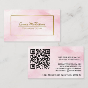 Rosa Watercolor & Guld Professionell QR-kod Visitkort