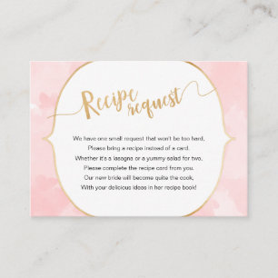 Rosa Watercolor Guld Rececipe-begäran Tilläggskort