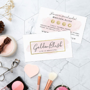 Rosa Watercolor & Guld Social Media Network Visitkort