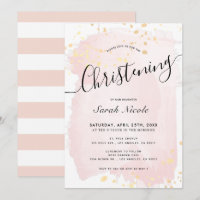 Rosa Watercolor Guld Splatters Girl Christening