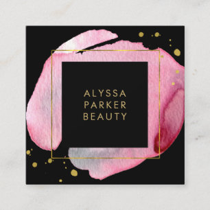 Rosa Watercolor Guld Stänk Svarta Social-media Fyrkantigt Visitkort