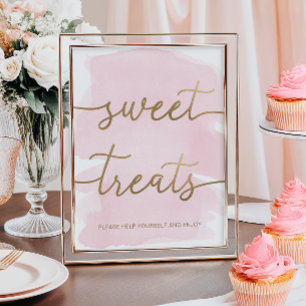 Rosa Watercolor Guld Sweet Treats Sign Poster