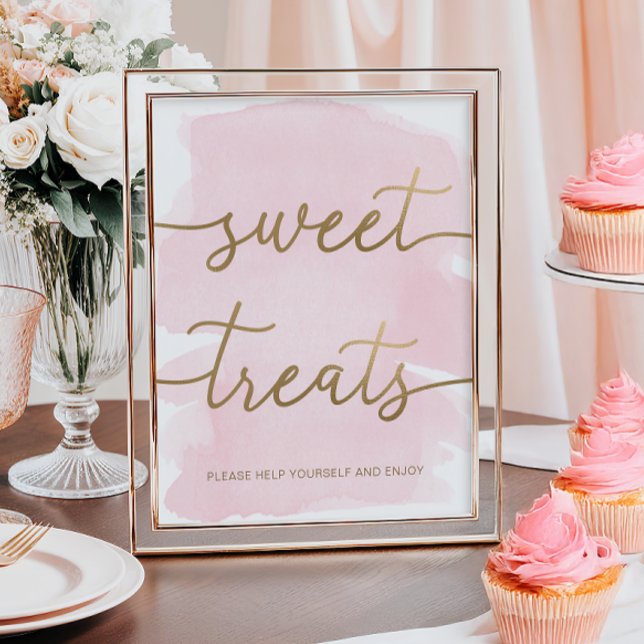 Rosa Watercolor Guld Sweet Treats Sign Poster (Skapare uppladdad)