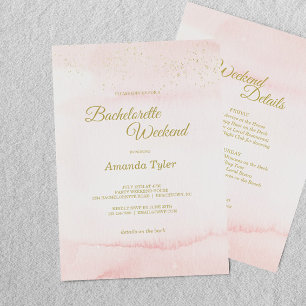 Rosa Watercolor Guld type Bachelorette Helg Inbjudningar