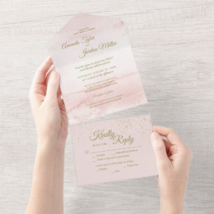 Rosa Watercolor Guld Type Bröllop