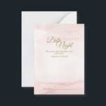 Rosa Watercolor Guld Type Date Night Adapter Rådkort<br><div class="desc">Denna Rosa Watercolor Guld Type bröllop daterar nattavrådskort för presenter en elegant men minimalistisk och mångsidig utformning. Skuggorna av korall, persikor, , mauva och dammiga ro i den målade rosa vattenfärgen ger upphov till en soluppgång eller solnedgång, förskönad med minsta möjliga glitter i guld tillsammans med kalligrafi i guld, skapande...</div>