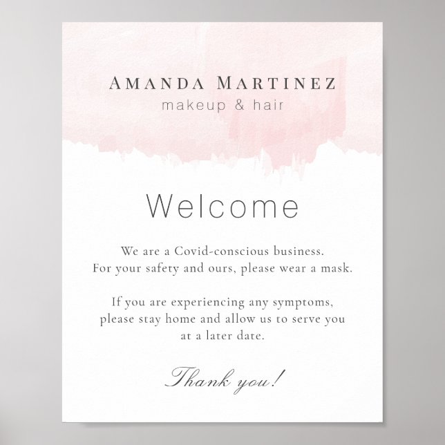 Rosa Watercolor Hair Makeup Salon Covid Välkommen Poster (Framsidan)