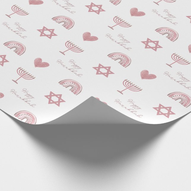Rosa Watercolor Hanukkah Wrapping Papper Presentpapper (Hörn)