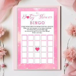 Rosa Watercolor Heart Baby Shower BINGO Game Brevpapper