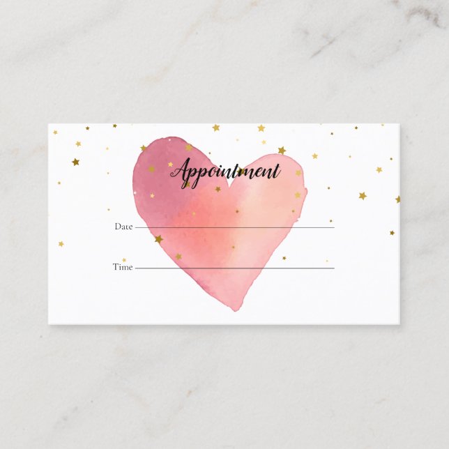 Rosa Watercolor Heart Customer Appointation Card Visitkort (Framsida)