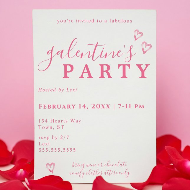 Rosa Watercolor Heart Galentins inbjudan (Pink Watercolor Heart Galentine's Invitation
)