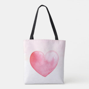 Rosa Watercolor Heart Tote Tygkasse