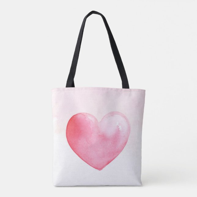 Rosa Watercolor Heart Tote Tygkasse (Baksida)