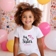 Rosa Watercolor Hearts Big Sister Namn Monogram