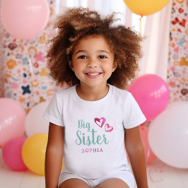 Rosa Watercolor Hearts Big Sister Namn Monogram to T Shirt