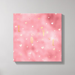 Rosa Watercolor Hearts Guld Kärlek Glam Canvastryck