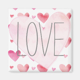 Rosa Watercolor Hearts Kärlek Valentines Mönster Magnet