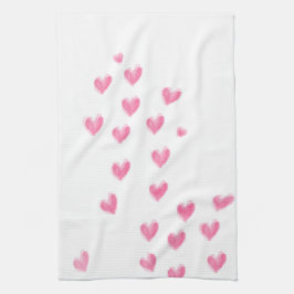 Rosa Watercolor Hearts - Kitchen Towel Kökshandduk