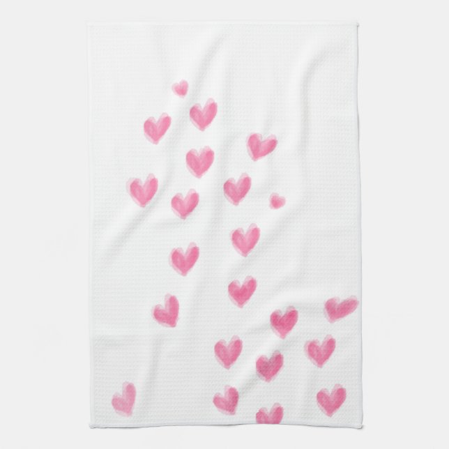 Rosa Watercolor Hearts - Kitchen Towel Kökshandduk (Vertikal)
