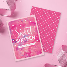 Rosa Watercolor Hearts Sweet 16 Födelsedagsfest