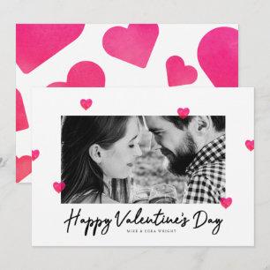 Rosa Watercolor Hearts Valentine Day Photo Card