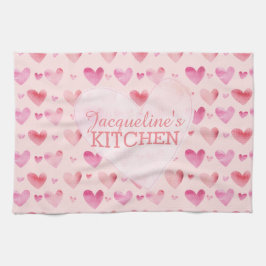Rosa Watercolor Hearts Valentiness Kitchen Kökshandduk