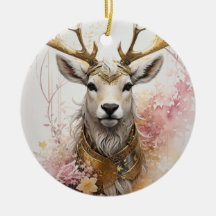 Rosa Watercolor Hjort Ceramic jul Ornament