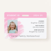Rosa Watercolor Homeschool Student ID-bricka