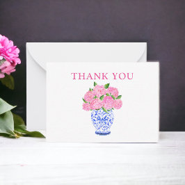 Rosa Watercolor Hydrangeas Chinoiserie Tack Anteckningskort