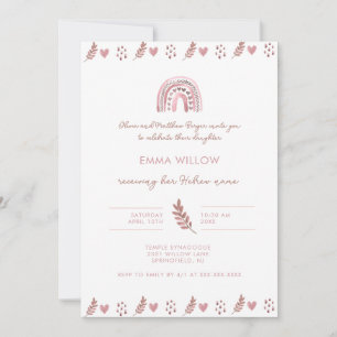 Rosa Watercolor Jewish Baby Naming Call Inbjudningar