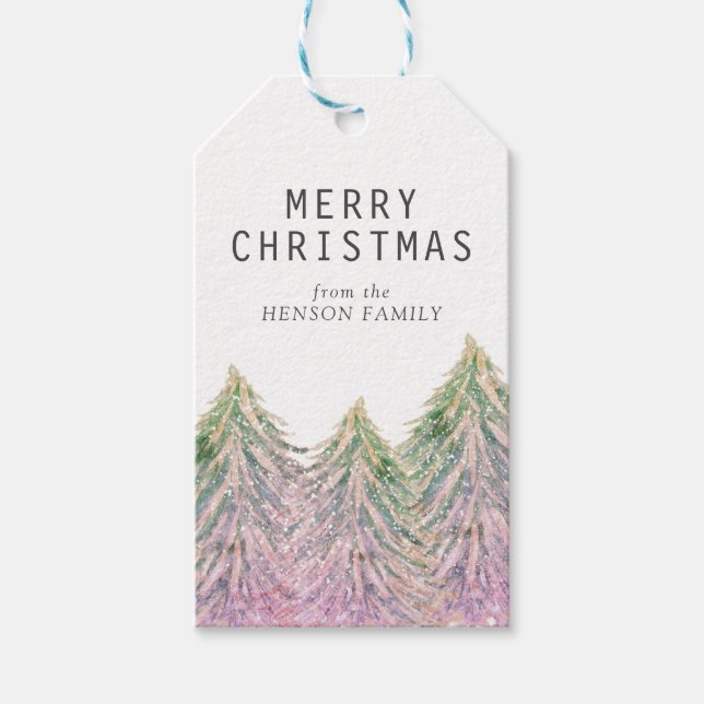 Rosa Watercolor Julgran Artistic Gift Märkres Presentetikett (Framsidan)