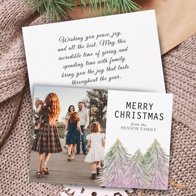 Rosa Watercolor Julgran Artistic Photo Hol Julkort (Skapare uppladdad)