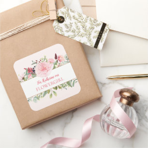 Rosa Watercolor, kommer du att bli min Flower Girl Fyrkantigt Klistermärke