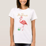 Rosa Watercolor Låt oss Flamingle Guld Glitter Gol T Shirt<br><div class="desc">En tropisk ledskjorta med "Låt oss Flamingle" i guld glitter och en rosa vattenfärgsflamingo.</div>