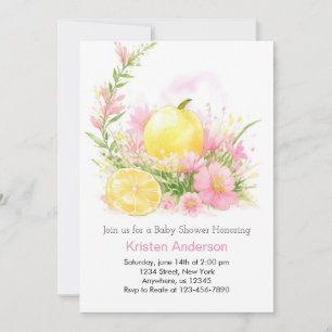 Rosa Watercolor Lemonade Girl Baby Shower Inbjudningar