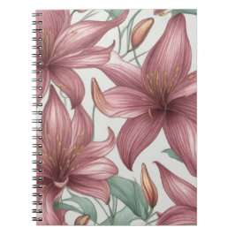 Rosa Watercolor Lily Flowers Anteckningsbok