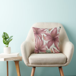 Rosa Watercolor Lily Flowers Kudde