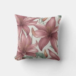 Rosa Watercolor Lily Flowers Kudde