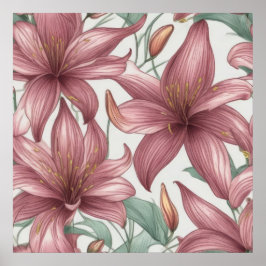 Rosa Watercolor Lily Flowers Poster
