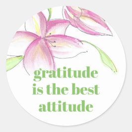 Rosa Watercolor Lily Gratitude Runt Klistermärke